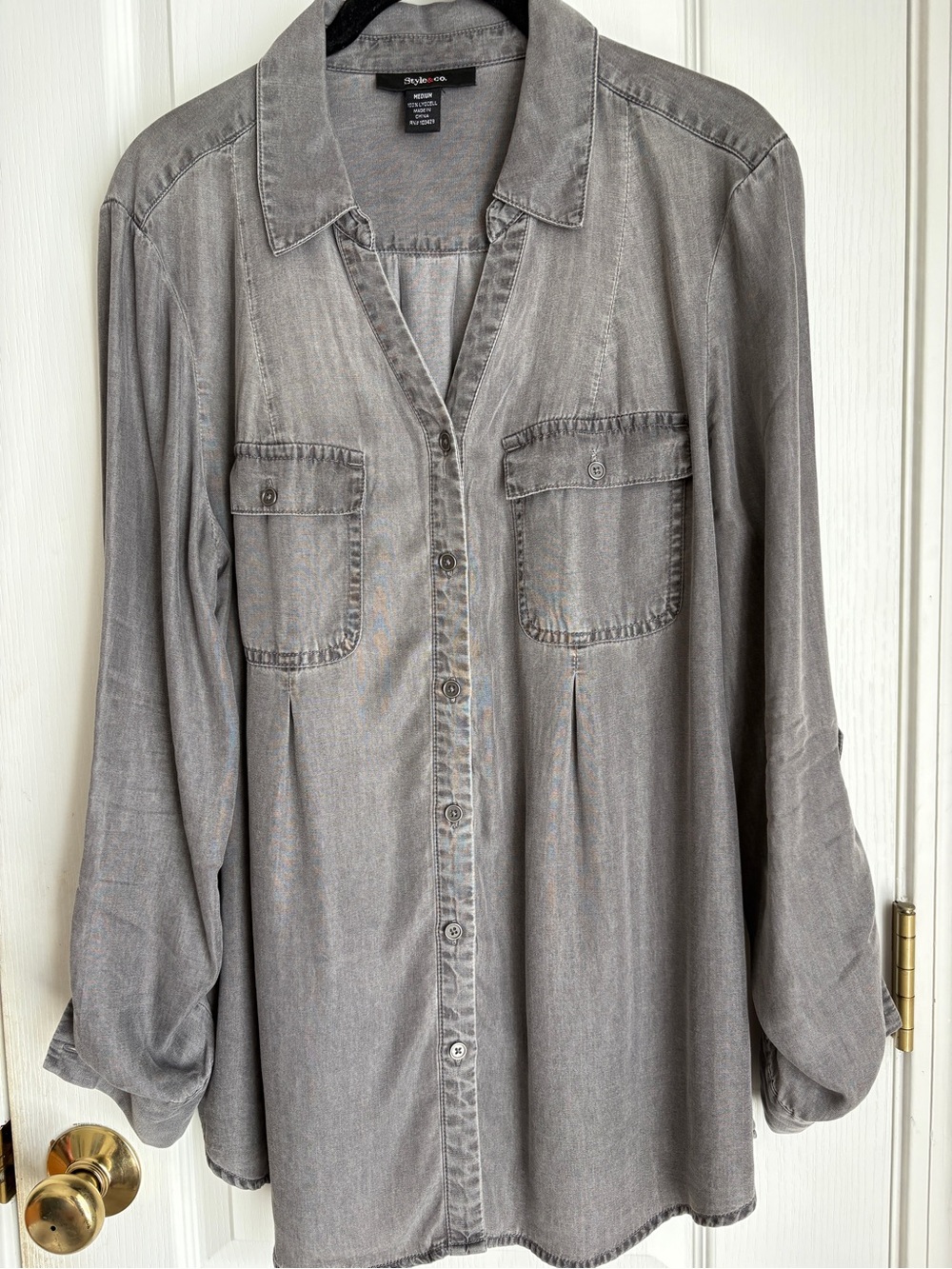 Style & Co Utility Long Sleeve Shirt Charcoal Grey Size M